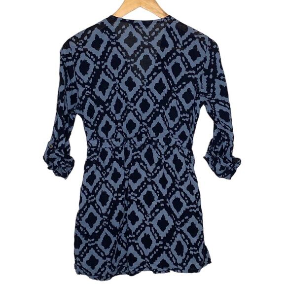 Fresh Produce Blue XS/S Cinched Waist Ikat Tunic Top Blouse - Picture 2 of 4